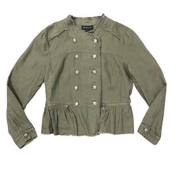 International Concepts INC Military Style Jacket 100% Linen Button Up Green Sz L - Picture 4 of 15